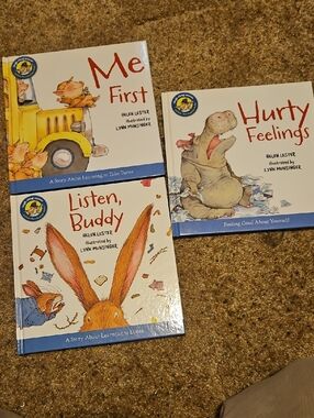 Kids Book Set - Me First, Listen Buddy, Hurty Feelings - White/Blue